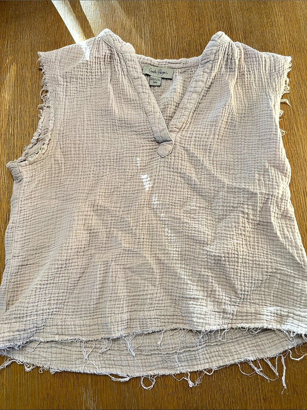 Charlie Paige Gauze Fringe Tank Top in Beige Size medium